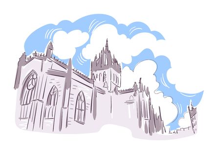 Edinburgh United Kingdom Europe vector sketch city illustration lineのイラスト素材