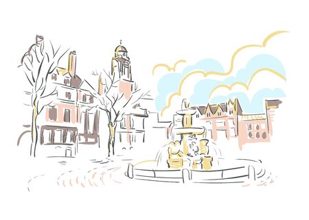 Leicester United Kingdom Europe vector sketch city illustration lineのイラスト素材