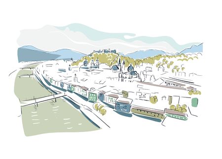 Salzburg Austria Europe vector sketch city illustration lineのイラスト素材