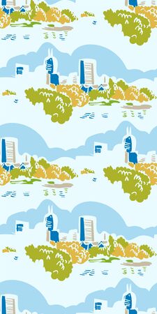 blue city landscape abstract outdoor seamless pattern soft colorのイラスト素材
