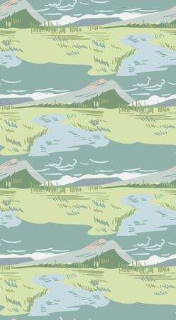 blue city landscape abstract outdoor seamless pattern soft colorのイラスト素材