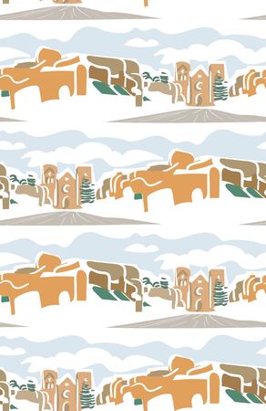 blue city landscape abstract outdoor seamless pattern soft colorのイラスト素材