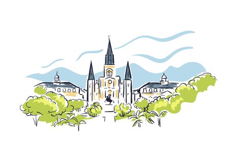 New Orleans Louisiana usa America vector sketch city illustrationのイラスト素材