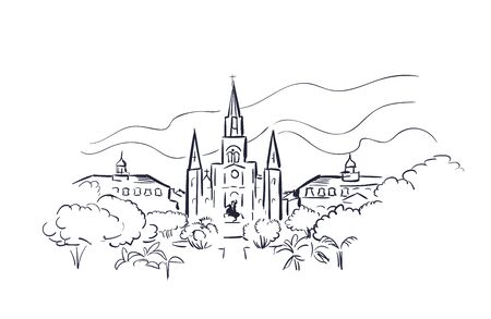 New Orleans Louisiana usa America vector sketch city illustrationのイラスト素材