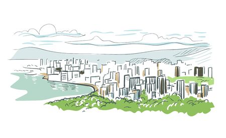 Honalulu Hawaii vector sketch line usa landscapeのイラスト素材