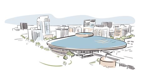 Wichita Kansas vector sketch line usa landscapeのイラスト素材