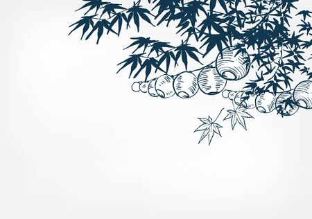 japanese chinese paper lights traditional card vector sketch design background hand drawn inkのイラスト素材