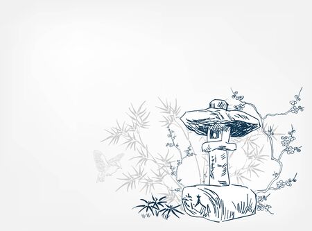 toro stone lighting card vector sketch illustration line art japanese chinese orientalのイラスト素材