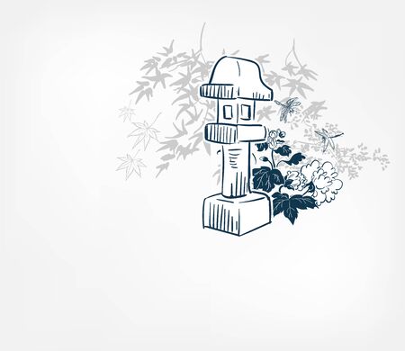 toro stone lighting card vector sketch illustration line art japanese chinese orientalのイラスト素材