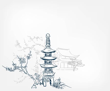 toro stone lighting card vector sketch illustration line art japanese chinese orientalのイラスト素材
