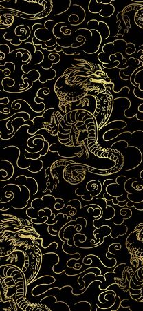 dragon japanese chinese vector design patternのイラスト素材