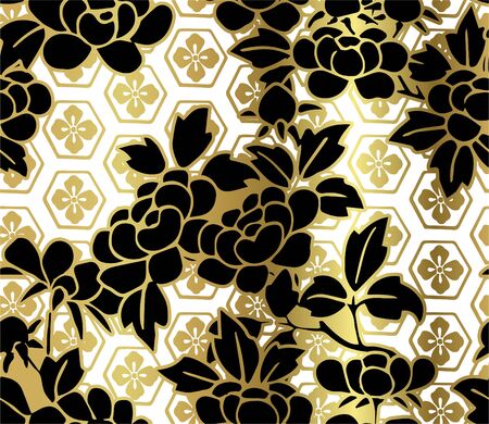 peony japanese chinese design vector seamlessのイラスト素材