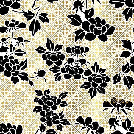 peony japanese chinese design vector seamlessのイラスト素材