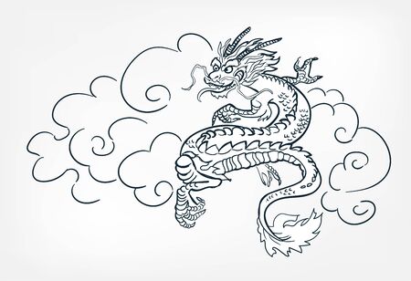 dragon card kimono japanese chinese vectorのイラスト素材