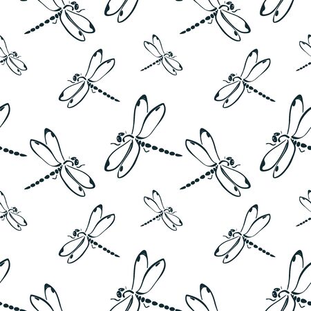 dragonfly oriental japanese chinese vector design seamlessのイラスト素材