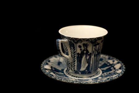 blue and white cup and saucerの写真素材