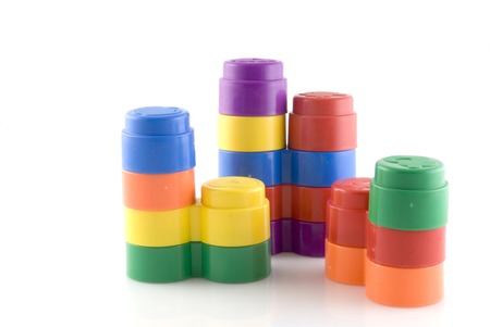 colorful blocks to build towers and housesの写真素材