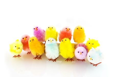 colorful chickens for easter decorationの写真素材