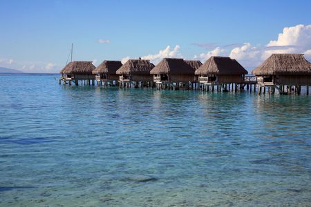 tropical resorts in the ocean at Polynesiaのeditorial素材