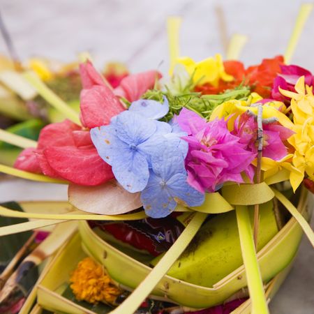 Offering flowers at hinduism Indonesian 