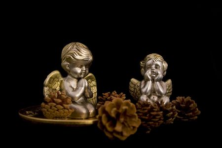 two cute angels with christmasの写真素材