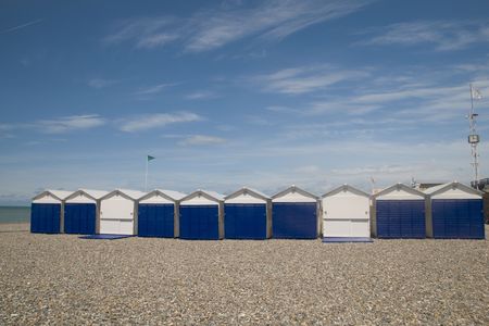 blue white beach housesの写真素材