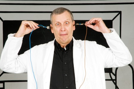 Nutty professor with electricity experiment