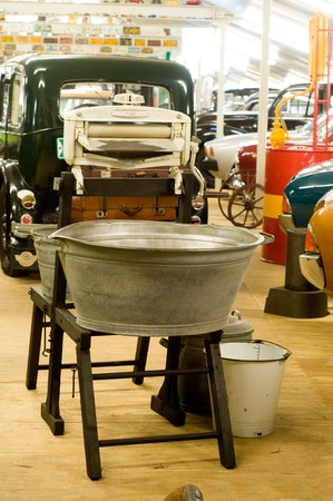 vintage laundry with sink barrelsの写真素材