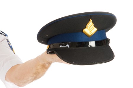 Dutch Police hat with arm from police manの写真素材