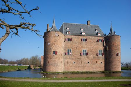 castle Ammersoyen in Dutch landscapeの写真素材