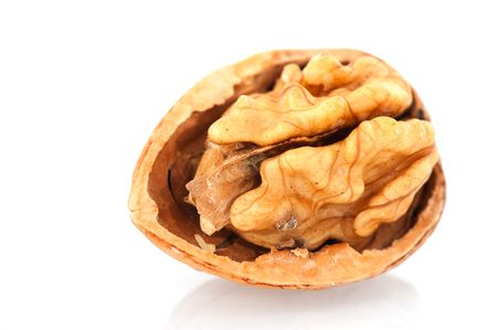 Open healthy walnut isolated over white