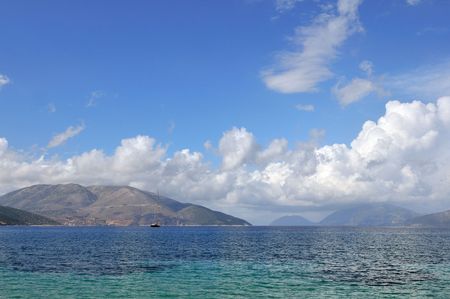 Ionian islands in the Greece sea token from Kefalonia with a view on Ithaca