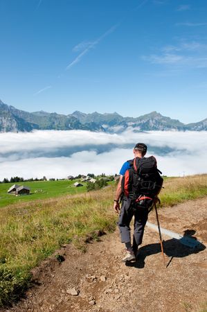 In the mountains from Switzerland above the cloudsの写真素材