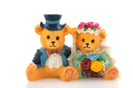 couple bears f a wedding day with bride and groomの写真素材