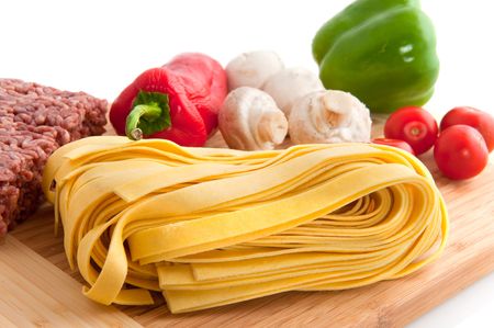 Ingredients for cooking pasta with fresh ingredientsの写真素材