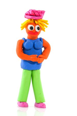 portrait of a female clay puppet isolated over whiteの写真素材