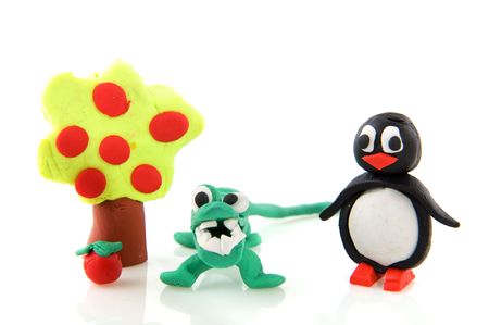 clay puppets and figurines isolated over whiteの写真素材