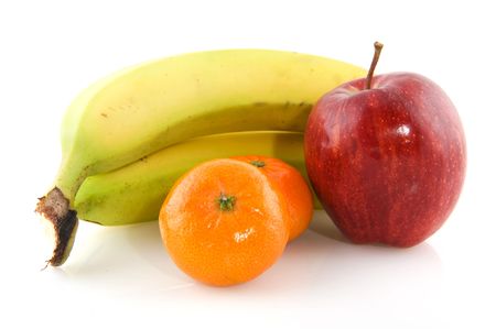 Fresh daily fruit with bananas apple and tangerinesの写真素材