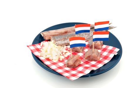 Dutch culture with traditional raw herring and onionsの写真素材