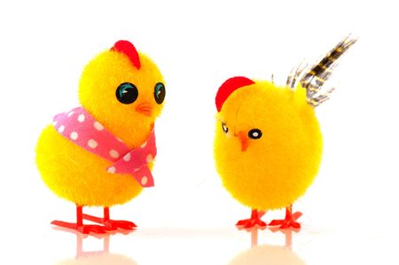 cute yellow easter chicks isolated over white