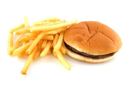 Junk food as hamburger with bread and fries 