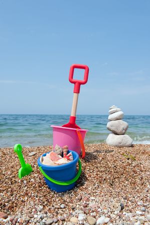 Relaxing vacation with children at the beachの写真素材