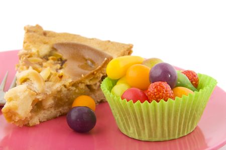 Apple pie and sweet candy for the birthdayの写真素材
