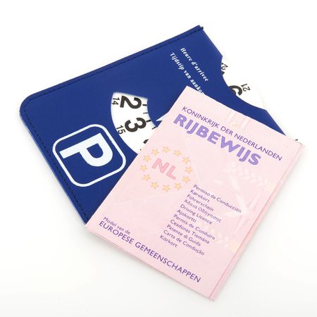 Dutch driver license and parking card on white backgroundの写真素材