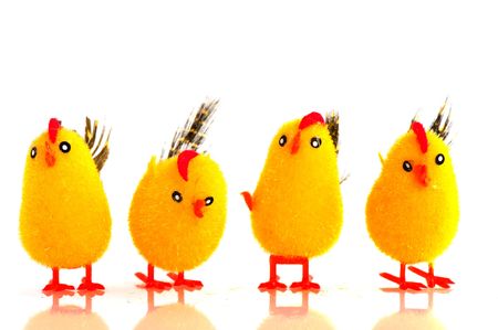 Little yellow easter chicks in a rowの写真素材