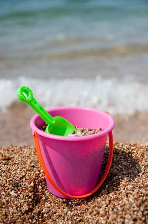 toys at the beach near the seaの写真素材
