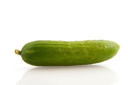 Fresh green cucumber isolated on white backgroundの写真素材