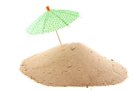 Beach with parasol for shadow isolated over whiteの写真素材