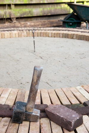 Making a new pavement circle in two colorsの写真素材