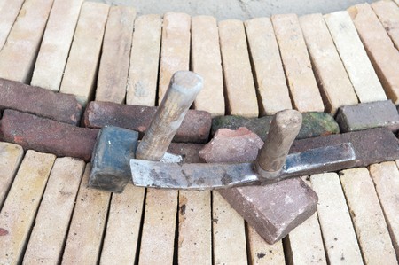 Making a new pavement circle in two colorsの写真素材